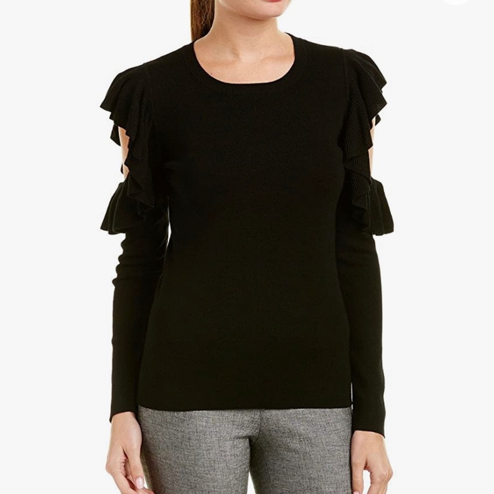 Max Studio Cold Shoulder Ruffle Sleeve Sweater